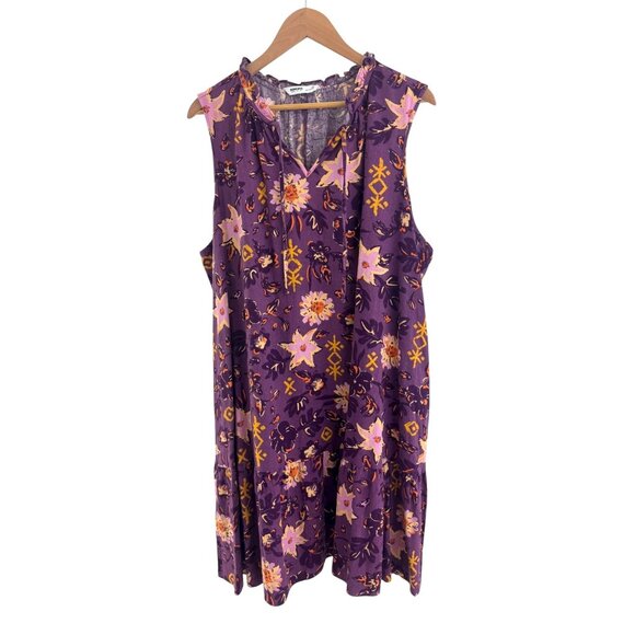 Sonoma Purple Floral Linen Blend Tiered Dress w/Pockets Size 2X 18 20 Plus New - Picture 3 of 9